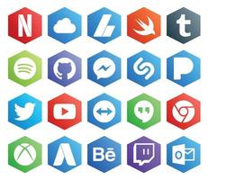 20 pacotes de ícones de mídia social, incluindo o tweet de vídeo do messenger do chrome teamviewer vetor