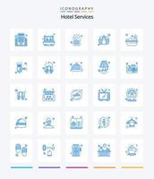 serviços de hotel criativos 25 pacote de ícones azuis, como banho. spa. ocupado. sabão. cabide vetor
