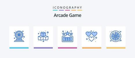 Arcade Blue 5 Icon Pack incluindo o jogo. afortunado. pontuação máxima. Toque. Diversão. design de ícones criativos vetor