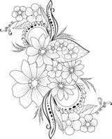 Doodle arte de linha de flor, mão de esboço vetorial desenhou ilustração artística, enfeite de simplicidade, tatuagem de rabisco zen para colorir página isolada no fundo branco. vetor