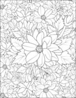 sem emenda com flores de dália. impressão de contorno com flores, folhas e botões em um branco. um desenho com contornos de tinta de dália waterlily. pôster floral exótico da moda tropical ou páginas para colorir. vetor