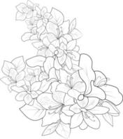 conjunto de uma flor de azaleia estilizada decorativa isolada no fundo branco. ilustração vetorial altamente detalhada, design de tatuagem estilo zen doodle, páginas para colorir e livro para adultos vetor