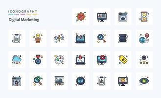 25 pacote de ícones de estilo cheio de linha de marketing digital vetor