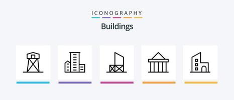 Pacote de ícones da linha 5 de edifícios, incluindo lua. cidade. resgatar. monumento. coluna. design de ícones criativos vetor