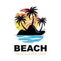 logotipo de coqueiro e praia, design de paisagem natural do oceano, vetor de planta de ícone de praia