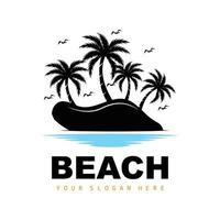 logotipo de coqueiro e praia, design de paisagem natural do oceano, vetor de planta de ícone de praia