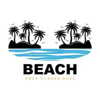 logotipo de coqueiro e praia, design de paisagem natural do oceano, vetor de planta de ícone de praia