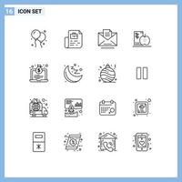 conjunto de 16 ícones de interface do usuário modernos, símbolos, sinais para economia, esboço saudável, frutas, dieta, elementos de design de vetores editáveis
