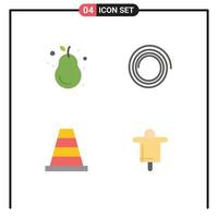 grupo de 4 sinais e símbolos de ícones planos para elementos de design de vetores editáveis de fazenda de espiral de pêra de ferramenta de abacate