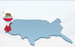 Mapa do estado da Califórnia no mapa dos Estados Unidos da América em perspectiva. vetor