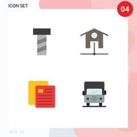 conjunto de ícones planos de interface móvel de 4 pictogramas de elementos de design de vetores editáveis de caminhão escolar de casa inteligente de parafuso