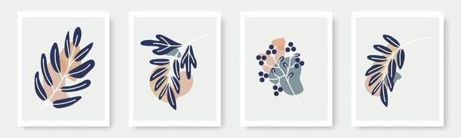 conjunto de formas desenhadas à mão e elementos de design de folha floral. folhas exóticas da selva. ícone de elemento de ilustrações na moda modernas contemporâneas abstratas vetor