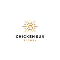 ícone do logotipo da galinha e do sol, logotipo do galo de fast-food com ilustração do ícone da linha nascer ou pôr do sol vetor