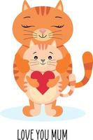 cartão de felicitações de gatos adoráveis com te amo texto de mãe vetor