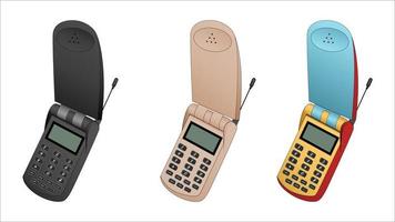 vetor de telefone móvel antigo. telefones com teclado antigo, conjunto de objetos vetoriais de nostalgia.