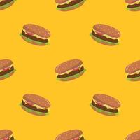 padrão sem emenda de hambúrguer colorido em fundo amarelo. padrão perfeito de hambúrguer para embalagem, textura e impressão. plano de fundo para café e fastfood vetor