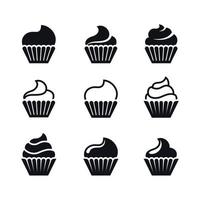 ícones de cupcakes. preto em um fundo branco vetor