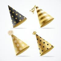 conjunto de festa de chapéu de ouro 3d detalhado realista. vetor