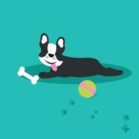 bulldog francês brincando com bola e osso. conceito para salão de cabeleireiro para cães, loja de higiene, loja para animais de estimação. vetor