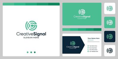 logotipo criativo da letra g inicial com logotipo do sinal wifi. modelo de design de cartão de visita vetor