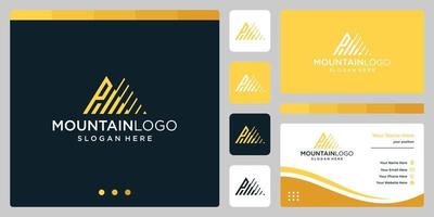 resumo criativo do logotipo da montanha com design de logotipo inicial da letra p. vetor premium