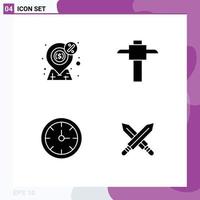 grupo de símbolos de ícones universais de 4 glifos sólidos modernos de dólar, cronômetro, pagamento, escolha, espada, elementos de design de vetores editáveis