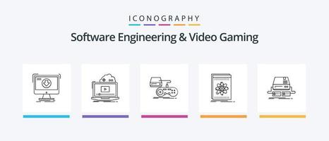 engenharia de software e pacote de ícones da linha 5 de jogos de vídeo, incluindo esporte. prêmios. almofada. roteiro. Arquivo. design de ícones criativos vetor