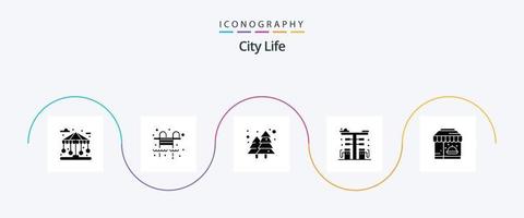 pacote de ícones do glifo de vida da cidade 5, incluindo vida. bombear. cidade. gás. paisagem urbana vetor