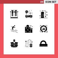 conjunto de 9 sinais de símbolos de ícones de interface do usuário modernos para compras, roteador de esqui, férias de esqui, elementos de design de vetores editáveis