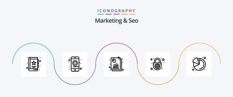 pacote de ícones de marketing e seo line 5, incluindo globo com cadeado. globo. seo. segurança. análise de seo vetor
