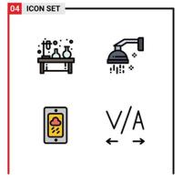 pacote de 4 cores planas criativas de linhas preenchidas de elementos de design de vetores editáveis de giz de laboratório de banho de química