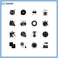 pacote de interface do usuário de 16 glifos sólidos básicos de proteção aberta arquivo esquerdo pai elementos de design de vetores editáveis