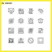 conjunto de 16 sinais de símbolos de ícones de interface do usuário modernos para a hora do fogo local oferecem elementos de design de vetores editáveis dos namorados