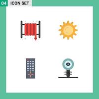 grupo de 4 sinais e símbolos de ícones planos para elementos de design de vetor editável de luz de mangueira de tv de alarme