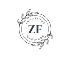 modelo de logotipos de monograma de casamento de letra inicial zf, modelos modernos minimalistas e florais desenhados à mão para cartões de convite, salve a data, identidade elegante. vetor