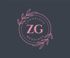 zg letras iniciais modelo de logotipos de monograma de casamento, modelos modernos minimalistas e florais desenhados à mão para cartões de convite, salve a data, identidade elegante. vetor