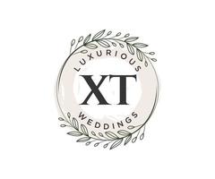 xt letras iniciais modelo de logotipos de monograma de casamento, modelos modernos minimalistas e florais desenhados à mão para cartões de convite, salve a data, identidade elegante. vetor