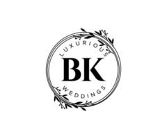 bk letras iniciais modelo de logotipos de monograma de casamento, modelos minimalistas e florais modernos desenhados à mão para cartões de convite, salve a data, identidade elegante. vetor