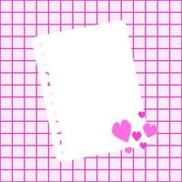papel de nota branco sobre um fundo rosa. uma folha de papel de caderno foi colocada em fundo xadrez rosa com corações rosa doce no canto. dia dos namorados, conceitos de amor. vetor