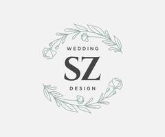 coleção de logotipos de monograma de casamento de letra inicial sz, modelos minimalistas e florais modernos desenhados à mão para cartões de convite, salve a data, identidade elegante para restaurante, boutique, café em vetor