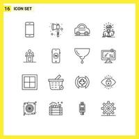conjunto de 16 símbolos de símbolos de interface do usuário modernos para pessoa homem de negócios carro pessoa funcionário elementos de design de vetores editáveis
