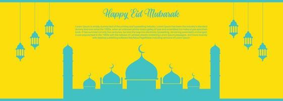 fundo islâmico de eid mubarak, feliz ilustração de banner de eid mubarak, celebração islâmica de religião de cartão de saudação muçulmana. caligrafia árabe moderna vetor