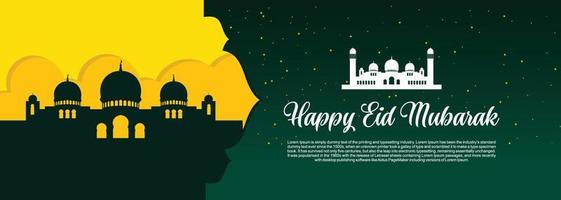 fundo islâmico de eid mubarak, feliz ilustração de banner de eid mubarak, celebração islâmica de religião de cartão de saudação muçulmana. caligrafia árabe moderna vetor