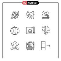 grupo de símbolos de ícone universal de 9 contornos modernos de troca de comida de melancia berry bag editável elementos de design vetorial vetor
