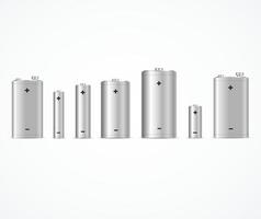 conjunto de maquete de modelo de bateria alcalina em branco 3d realista detalhado. vetor