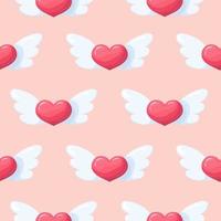 padrão perfeito de corações rosa fofos com asas. plano de fundo para o dia dos namorados. vetor