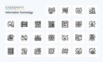 25 pacote de ícones de linha de tecnologia da informação vetor