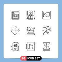 pacote de ícones vetoriais de estoque de 9 sinais e símbolos de linha para música mover prisioneiro seta elementos de design vetoriais editáveis asiáticos vetor