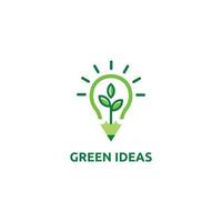 folha lápis luz blub verde idéia design de logotipo vetor