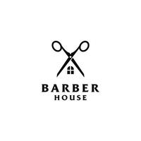 design de logotipo minimalista de casa de barbearia vetor